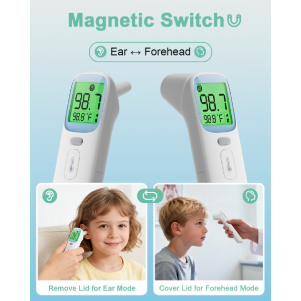 Ear Thermometer, Accurate Digital Baby Thermometer with Fever Alarm, Infrared Thermometer for Ear, Forehead & Touchless, Thermometer for Adults & Kids-Blue 2packs