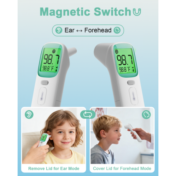 Thermometer for Kids and Adults-Baby Ear Thermometer for Head & Forehead, Infrared Accurate Digital Thermometers with Fever Alarm & Mute Mode, 40 Memories (Green 1 Pack)