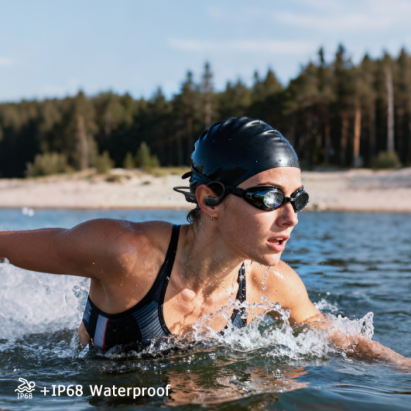 VLOP Bone Conduction Swimming Headphones - IP68 Waterproof, Open-Ear MP3 Headphones with 32GB Memory, Bluetooth 6.0 Wireless Sport Headset for Running & Cycling, 8H Playtime White